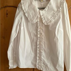 Boden White Ruffle-Trim Button Front Blouse